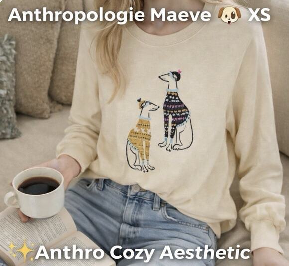 Maeve Tops - Anthropologie Maeve Pups Graphic Sweatshirt Top Dogs Ivory XS Summer night